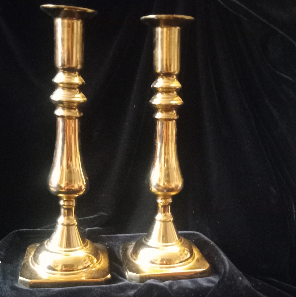 Two Brass Candelabras Very Heavy 9" Tall